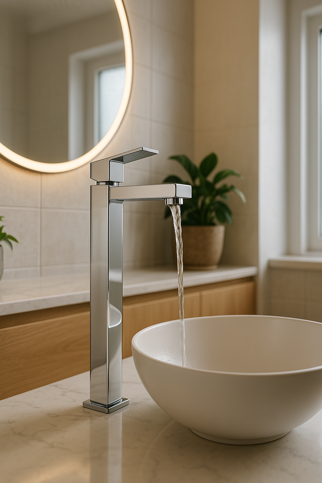 Chrome Square Tall Basin Mixer