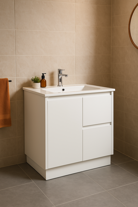 Sierra 750W Freestanding Vanity with Drawers White Right Hand Draw