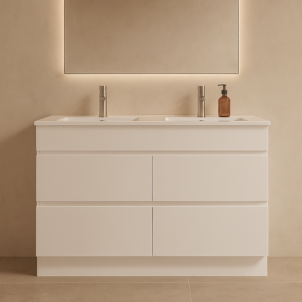 Core 1500DW Freestanding Vanity 460mm – Gloss White Finish with Soft Close Drawers