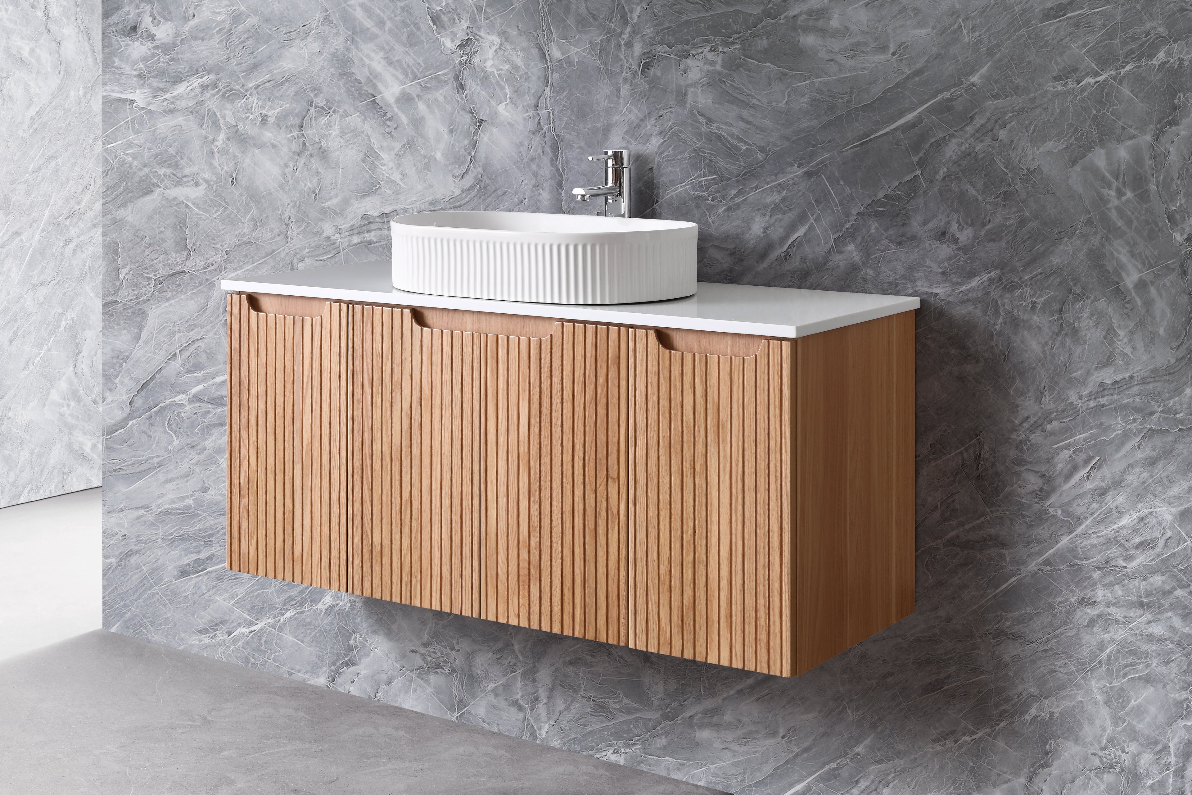 Duplex 520mm Wall Hung Vanity 1500mm – Grooved Panel Design with Organisers