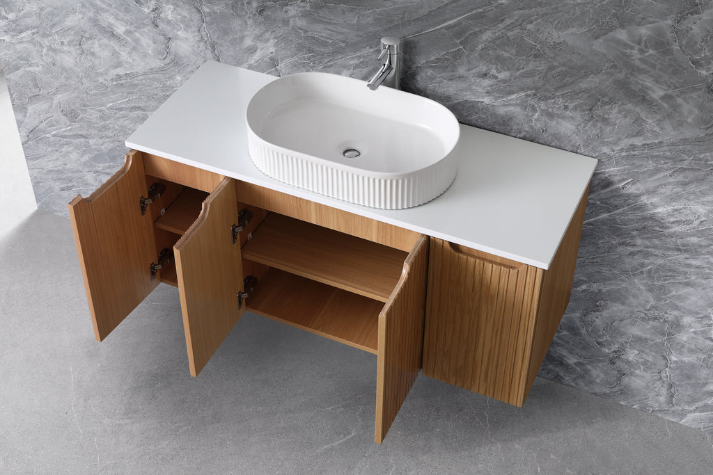 Duplex 520mm Wall Hung Vanity 1500mm – Grooved Panel Design with Organisers