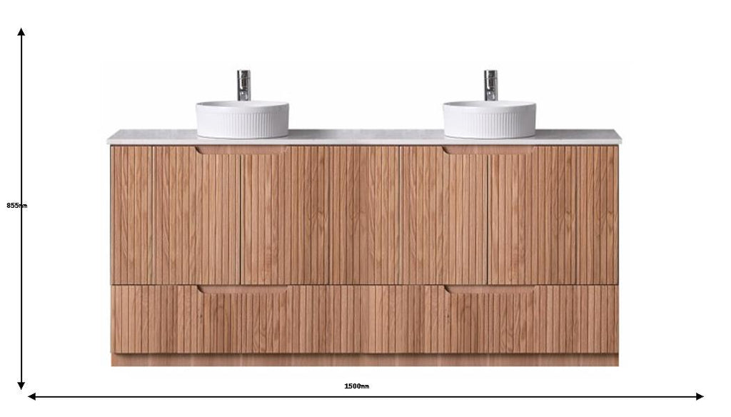 Duplex 855mm Floor Standing Vanity 1500mm DW– Grooved Panel with Soft Closing Drawers