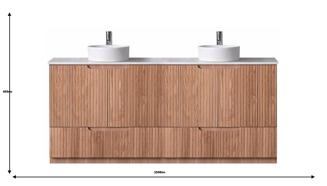 Duplex 855mm Floor Standing Vanity 1500mm DW– Grooved Panel with Soft Closing Drawers