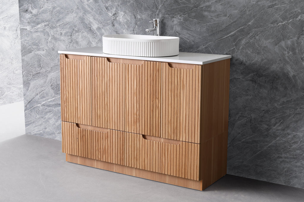 Duplex 855mm Floor Standing Vanity 1200mm– Grooved Panel with Soft Closing Drawers