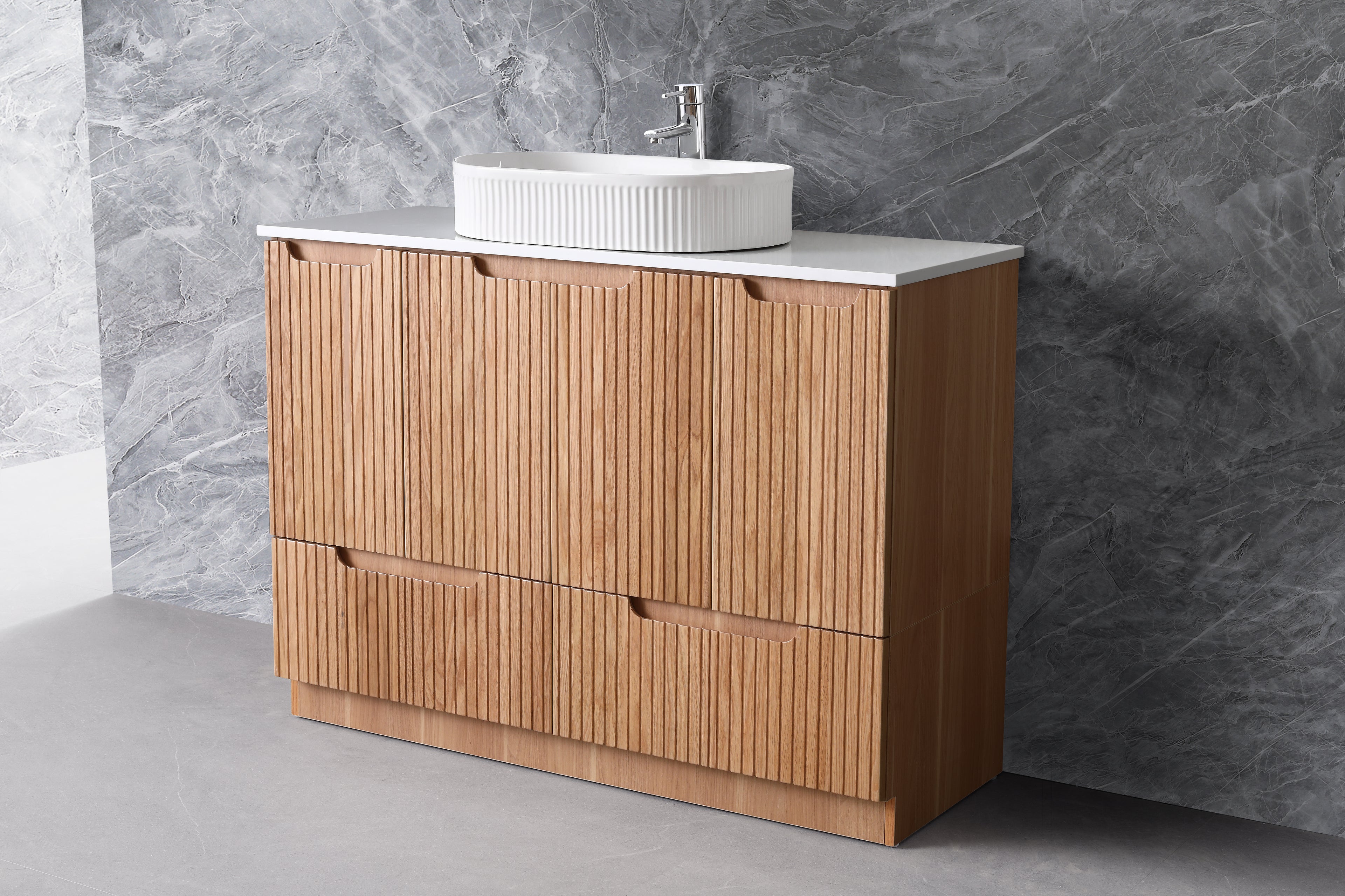 Duplex 855mm Floor Standing Vanity 1200mm– Grooved Panel with Soft Closing Drawers