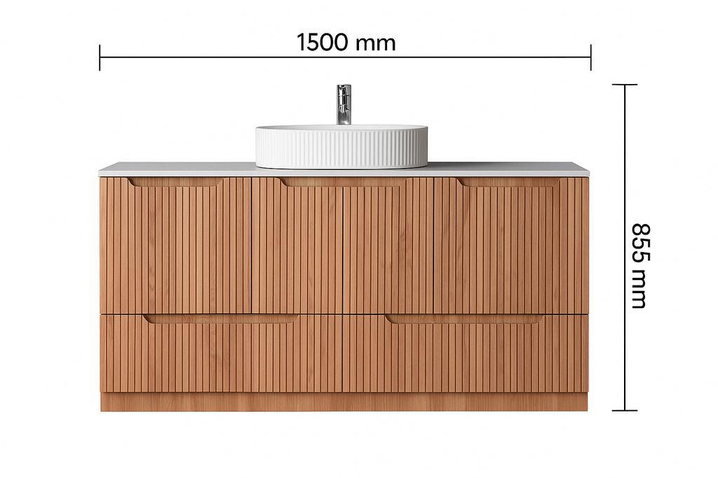 Duplex 855mm Floor Standing Vanity 1500mm– Grooved Panel with Soft Closing Drawers