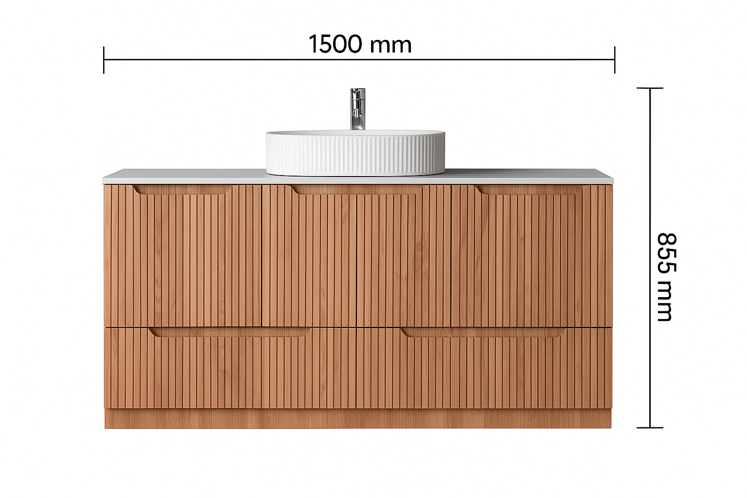 Duplex 855mm Floor Standing Vanity 1500mm– Grooved Panel with Soft Closing Drawers