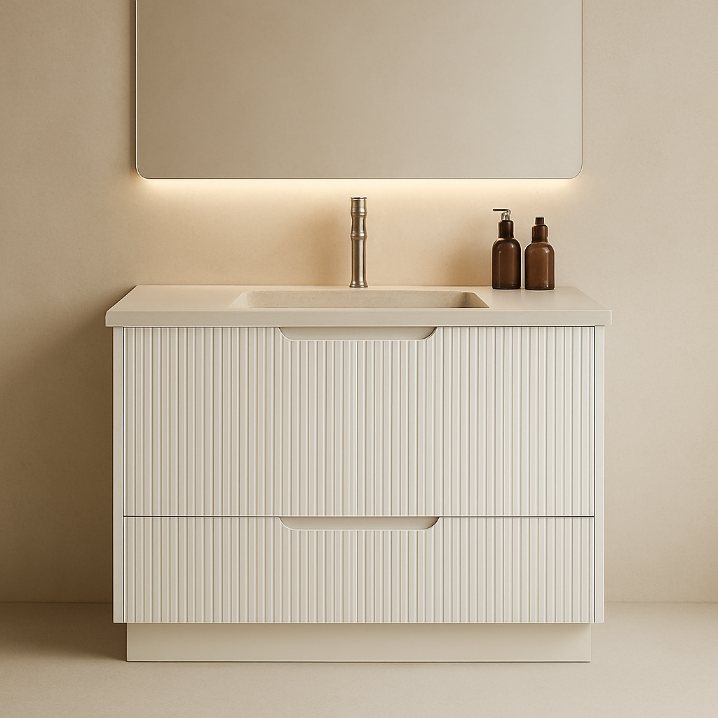 Duplex 855mm Floor Standing Vanity 900mm– Grooved Panel with Soft Closing Drawers