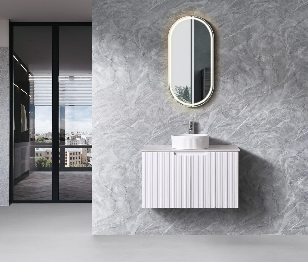 Duplex 750mm Wall Hung Vanity – Grooved Panel Design with Organisers