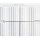 Elena 460mm Wall Hung Vanity 1500mm DB– Grooved Panel Design in Antica Timber, Matt White & Matt Black