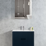 Elena 460mm Wall Hung Vanity 600mm– Grooved Panel Design in Antica Timber, Matt White & Matt Black