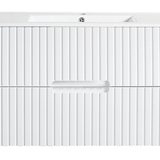 Elena 460mm Wall Hung Vanity 900mm– Grooved Panel Design in Antica Timber, Matt White & Matt Black