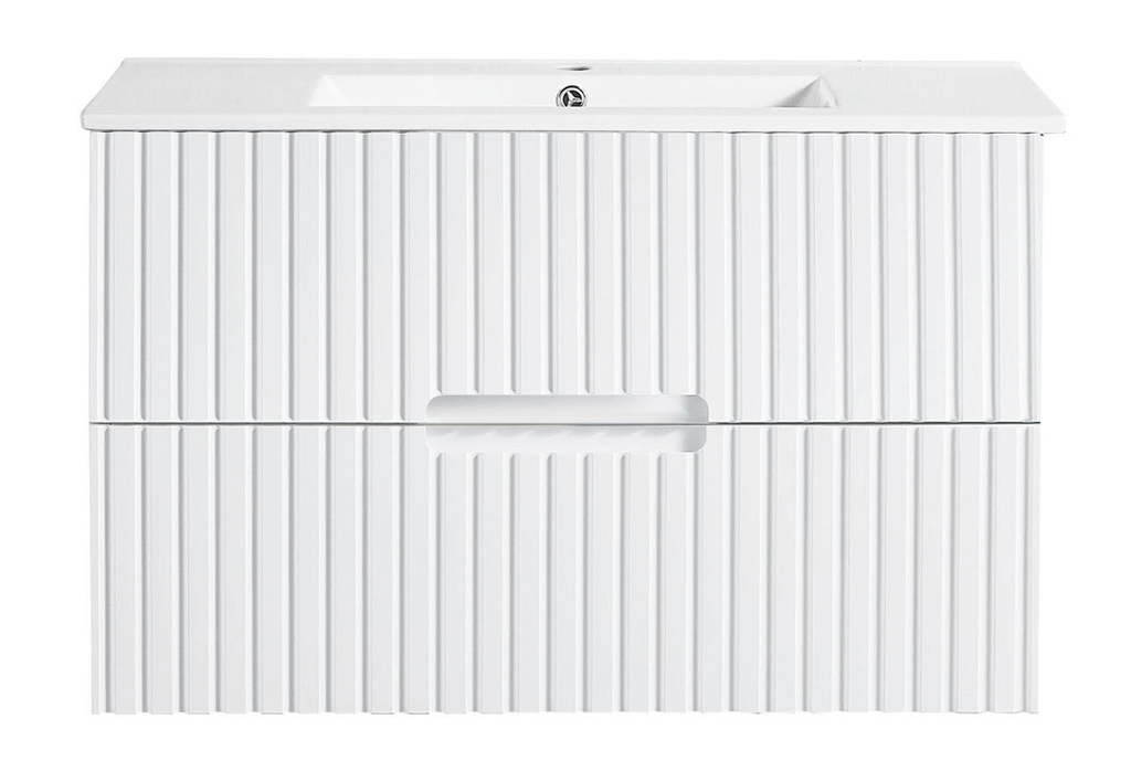 Elena 460mm Wall Hung Vanity 900mm– Grooved Panel Design in Antica Timber, Matt White & Matt Black