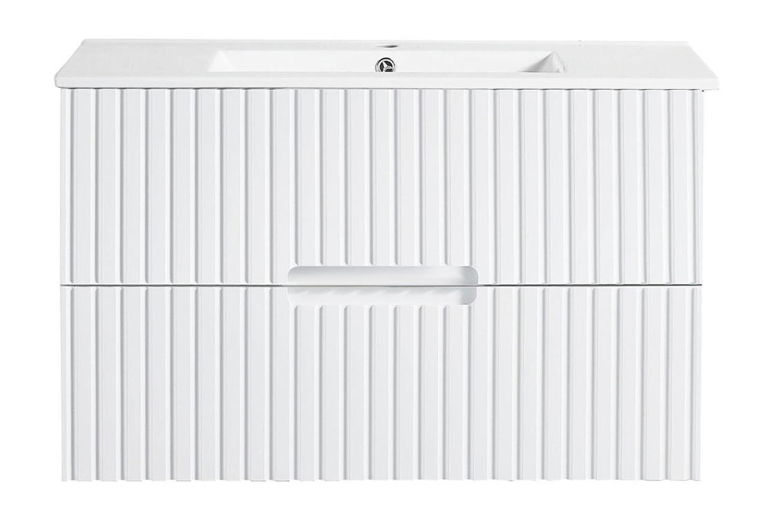 Elena 460mm Wall Hung Vanity 900mm– Grooved Panel Design in Antica Timber, Matt White & Matt Black