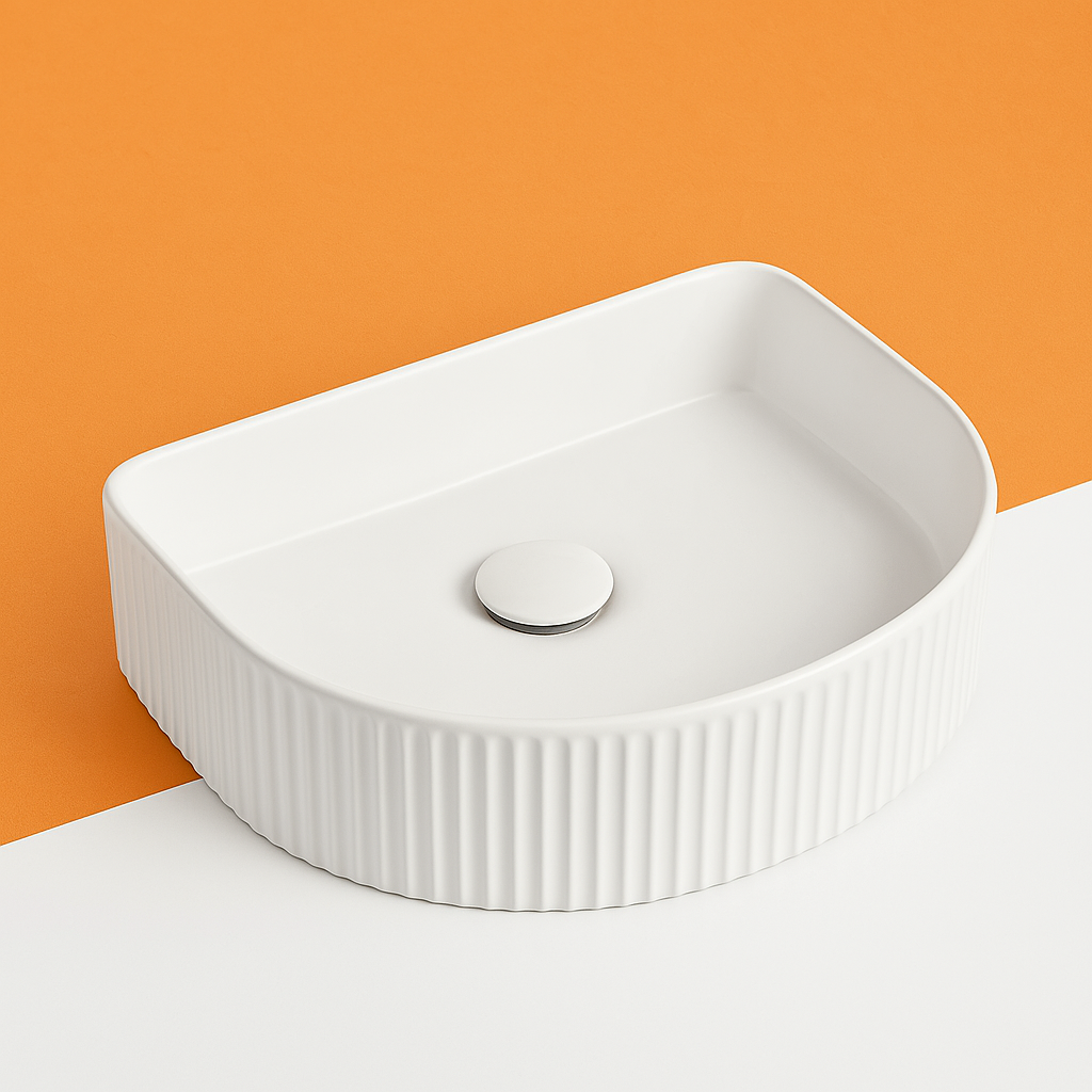 Fluted Curved Front Basin Ribbed Ceramic Design