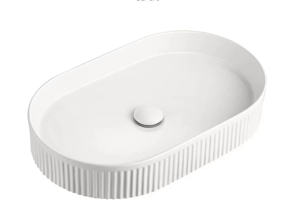 Fluted Oval Above-Counter Basin Ribbed Ceramic Design