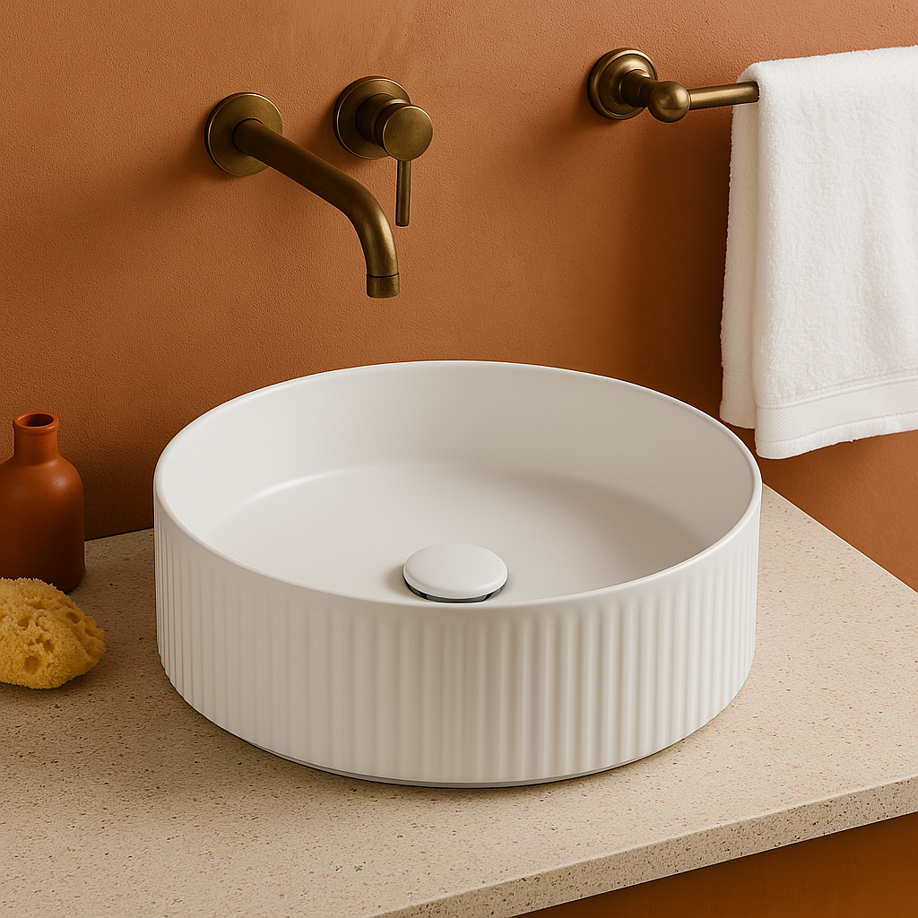 Fluted Round Above-Counter Basin Ribbed Ceramic Design