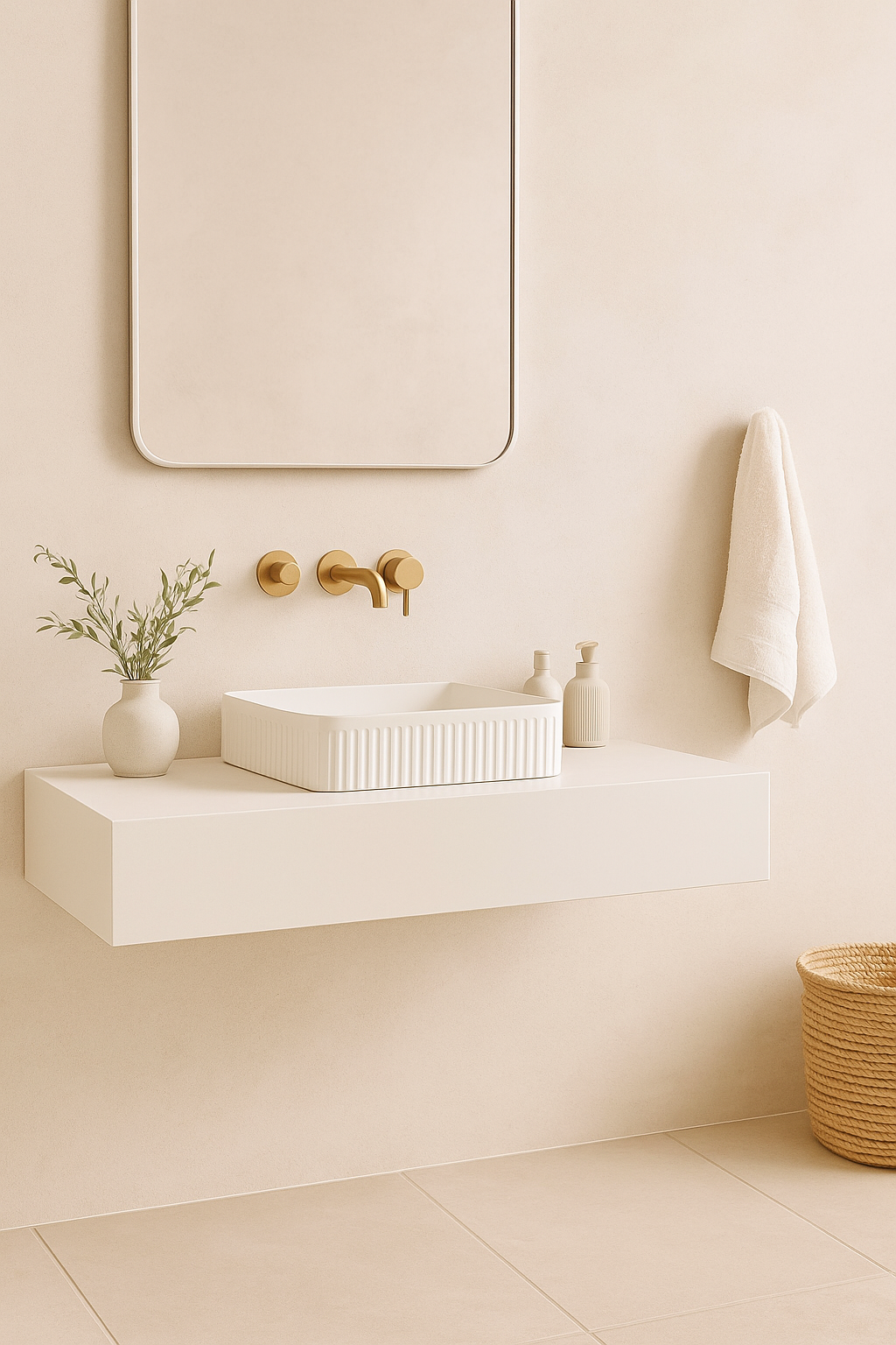 Fluted Square Above-Counter Basin Ribbed Ceramic Design