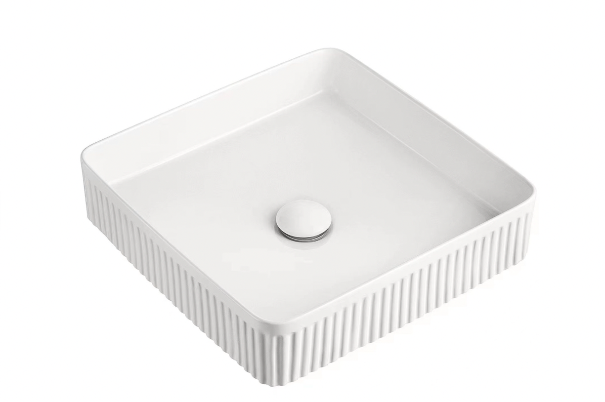 Fluted Square Above-Counter Basin Ribbed Ceramic Design