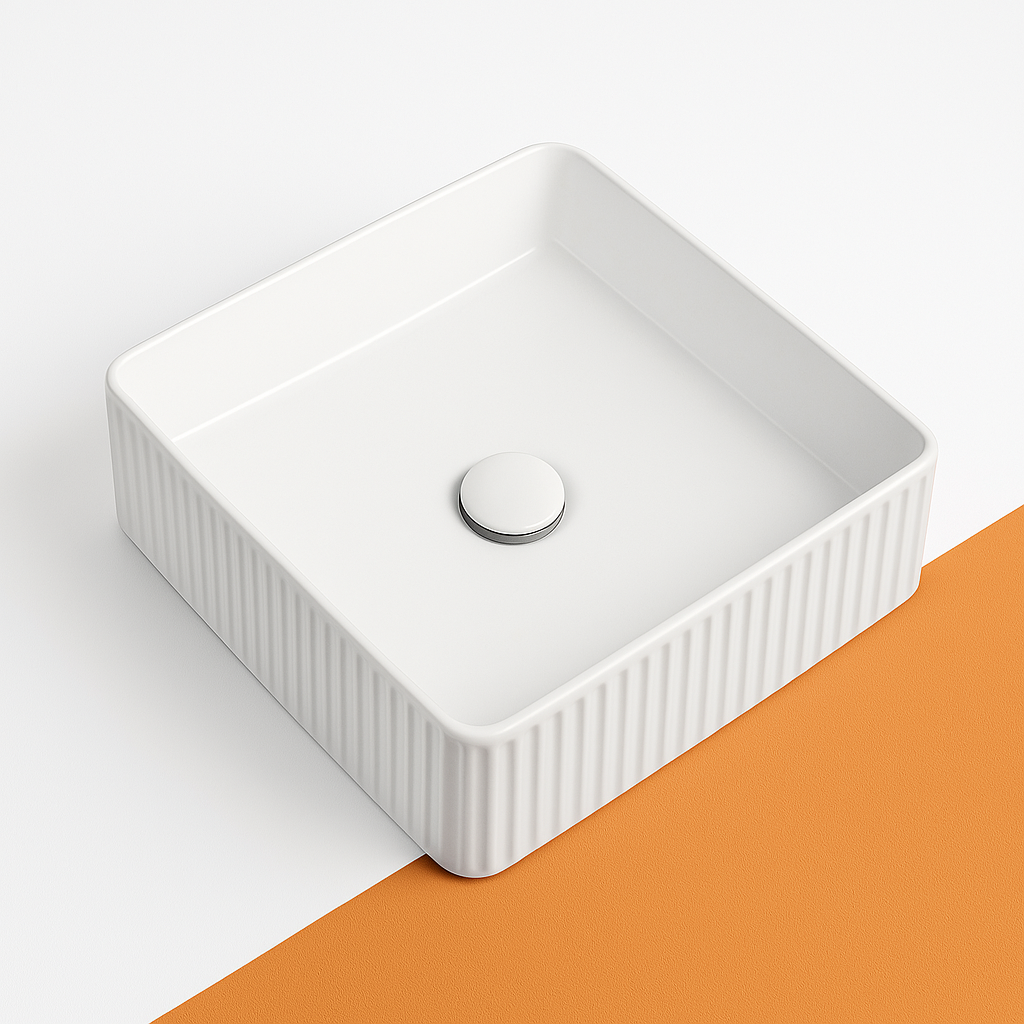 Fluted Square Above-Counter Basin Ribbed Ceramic Design