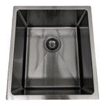 Gunmetal Single Bowl Sink (Model: UNBS-3540R) featuring a sleek gunmetal finish and spacious 390x440x190mm design for modern kitchens.