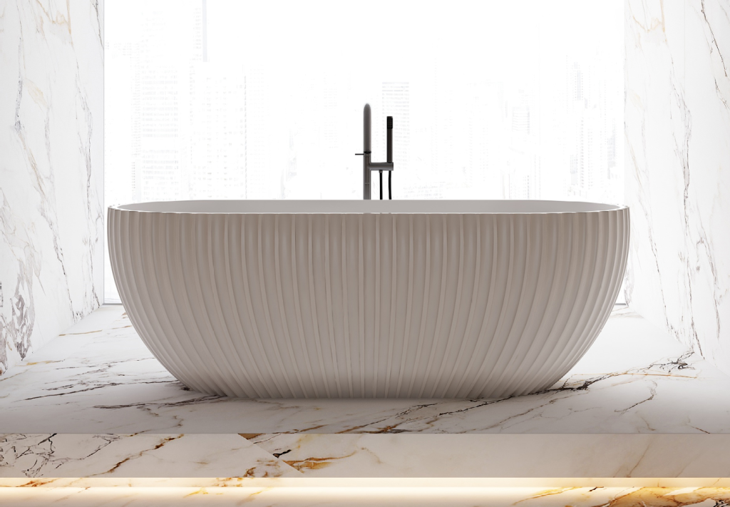 HENLEY Matt White Freestanding Bath – 1500mm Textured Oval Tub