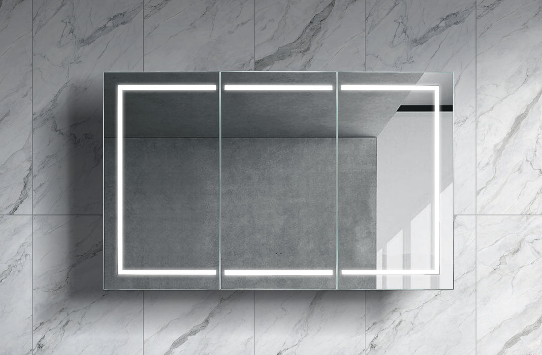 1200mm Brighton LED Shaving Cabinet – Pencil Edge Mirror with Butterfly Doors in Natural Timber or Matt White