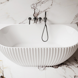 LAMONT-150 Matte White Freestanding Back to Wall Bath – 1500mm Fluted Oval Design