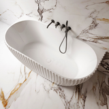 LAMONT-150 Matte White Freestanding Back to Wall Bath – 1500mm Fluted Oval Design