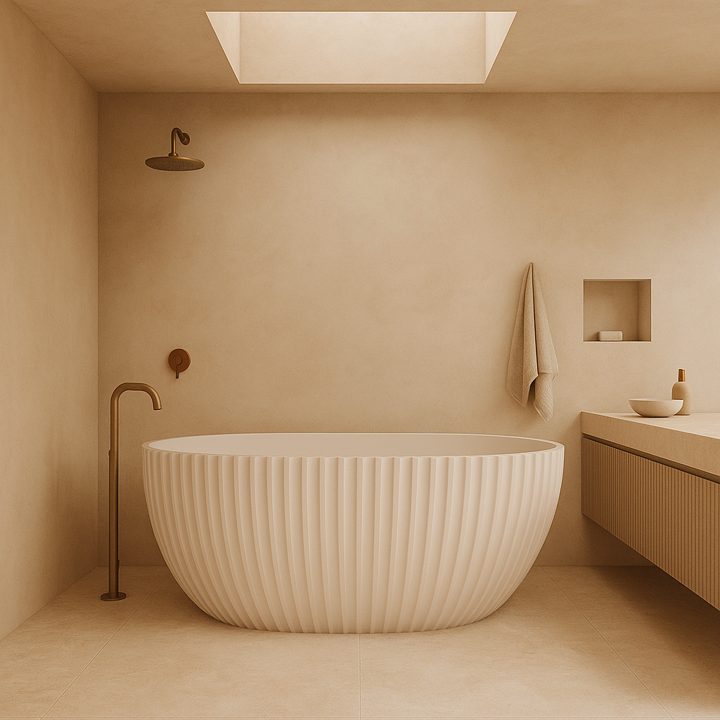 LAMONT-150 Matte White Freestanding Back to Wall Bath – 1500mm Fluted Oval Design