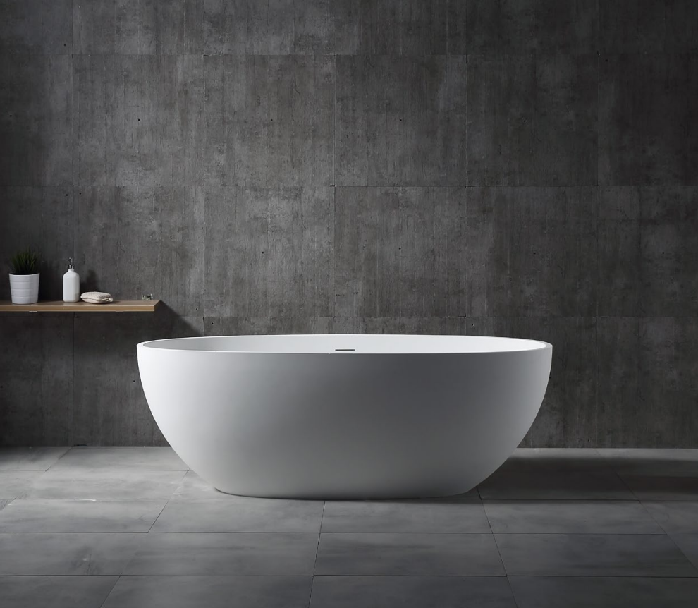 Leah 1650mm Freestanding Bath – Seamless Modern Oval Bathtub in Matte White