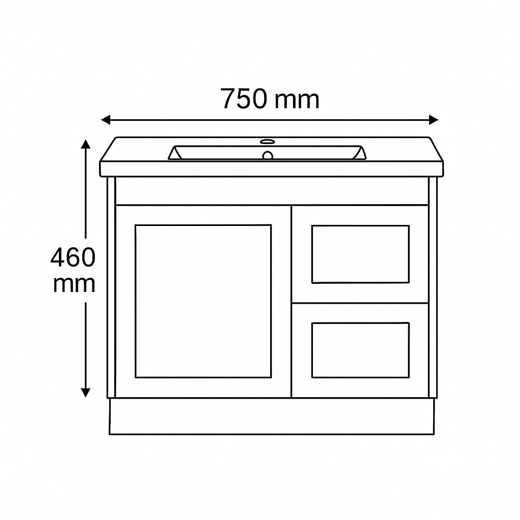 Luna -750W-SD Wall Hung Vanity 460mm  – Modern Floating Bathroom Cabinet