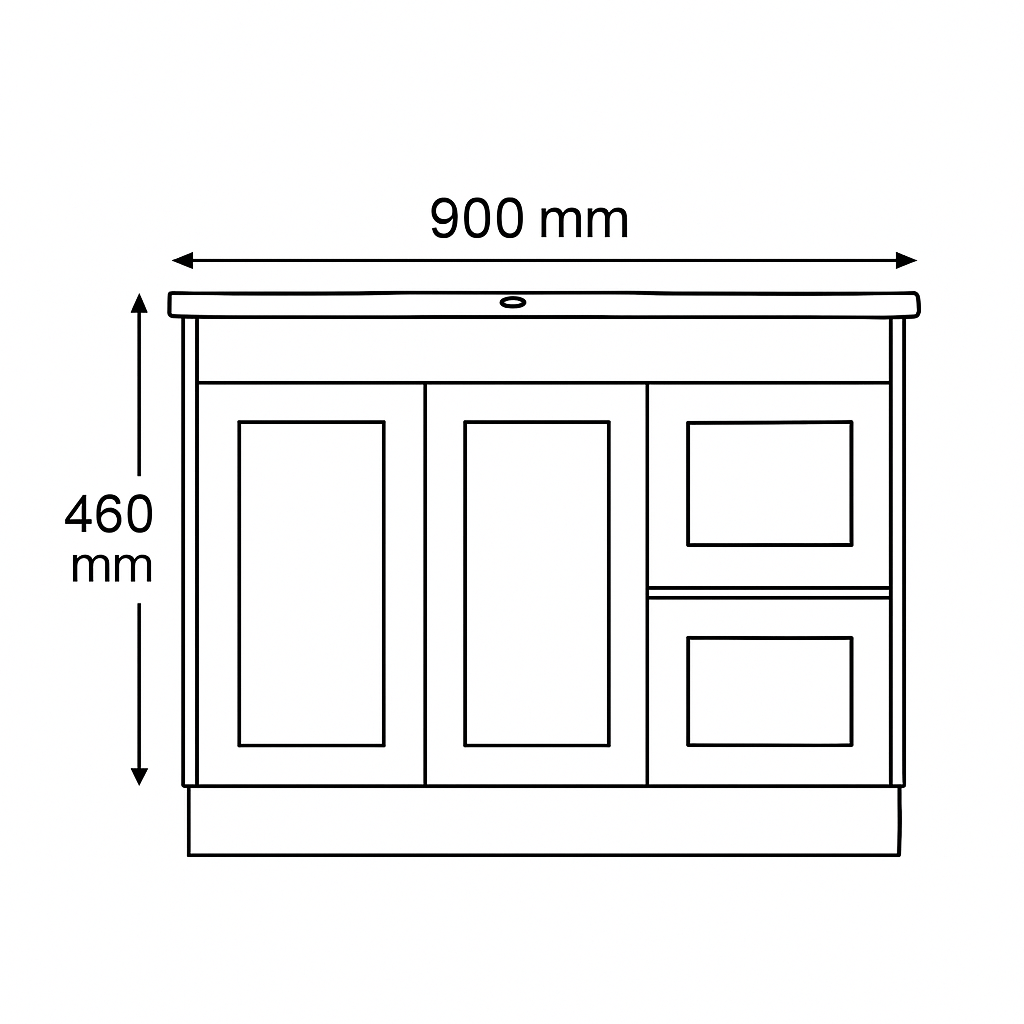Luna 900W-SD Wall Hung Vanity 460mm  – Modern Floating Bathroom Cabinet