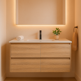 Mina 1200DA1 Wall Hung Vanity 460mm – Timber Look Melamine Finish with Soft Close Drawers