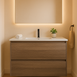 Mina 900A1 Wall Hung Vanity 460mm – Timber Look Melamine Finish with Soft Close Drawers