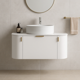 Plateau 460mm Wall Hung Vanity 900mm– Curved Drawer Design in Matt White or Natural Timber