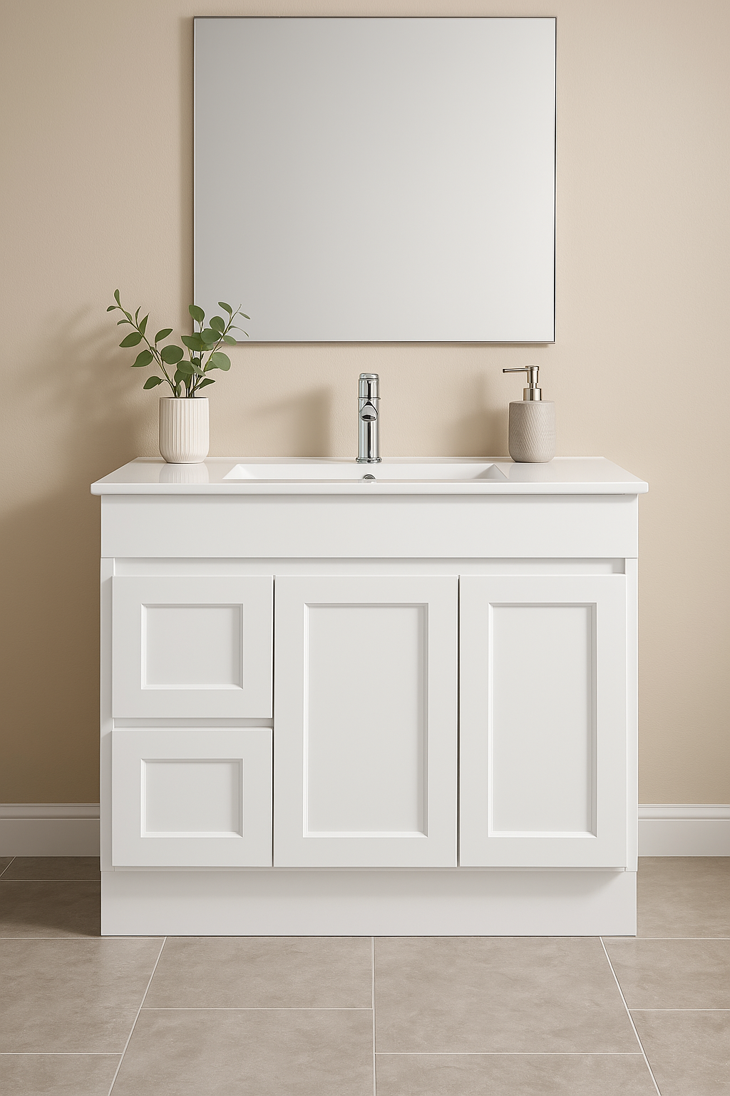 Quinn 900WL Freestanding 460mm Vanity Modern European Design Left Hand Side Drawers