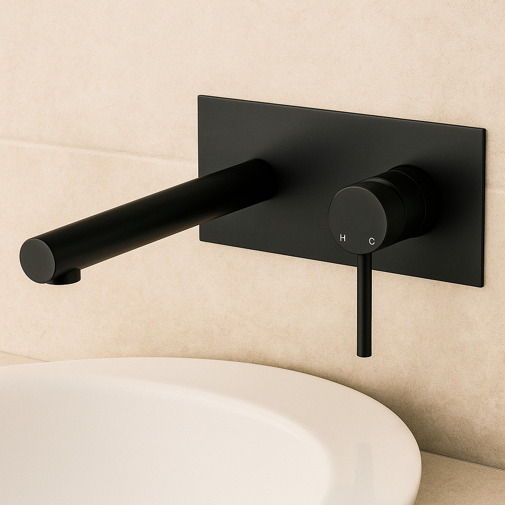 Round Black Wall Mixer with Spout