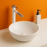 Round Countertop Basin – Glaze White & Matte Black Ceramic Vessel Sinks 395mmx395mmx150mm