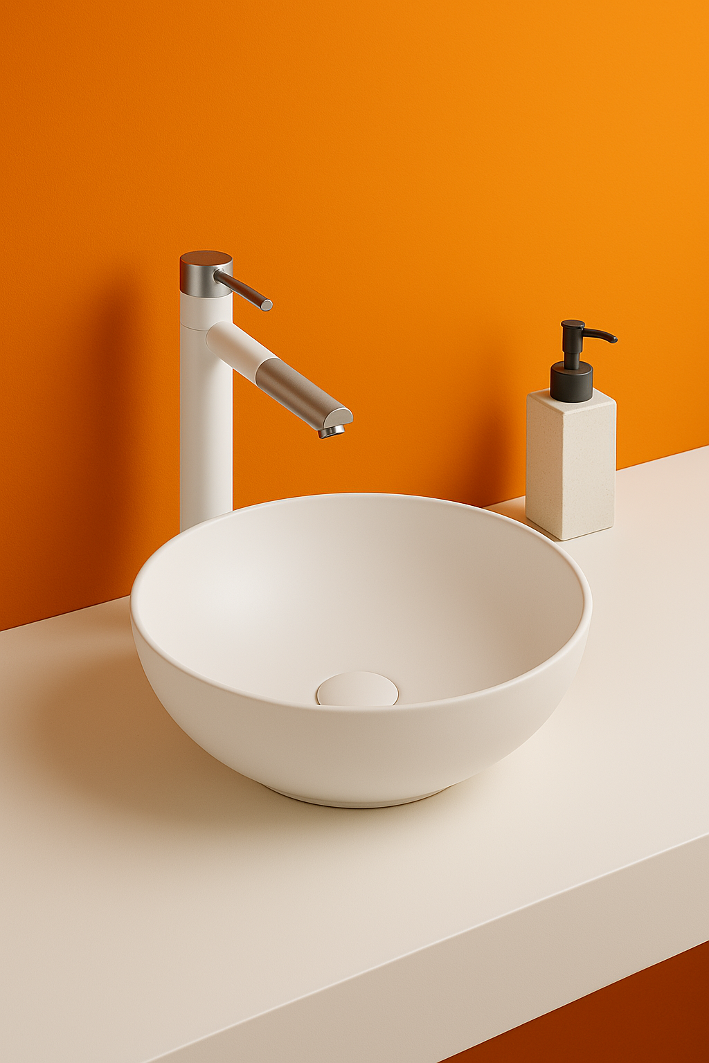 Round Countertop Basin – Glaze White & Matte Black Ceramic Vessel Sinks 395mmx395mmx150mm