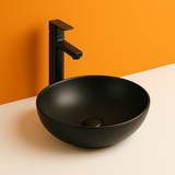 Round Countertop Basin – Glaze White & Matte Black Ceramic Vessel Sinks 395mmx395mmx150mm