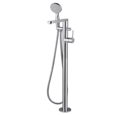 TFM-727 Round Floor Bath Spout – Chrome freestanding bath spout for modern bathrooms.