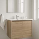 Royce 600A1 Wall Hung Vanity 460mm  – Timber Look Melamine Finish with Soft Close Drawers