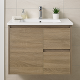 Royce 750RA1 Wall Hung Vanity 460mm  – Timber Look Melamine Finish with Soft Close Drawers