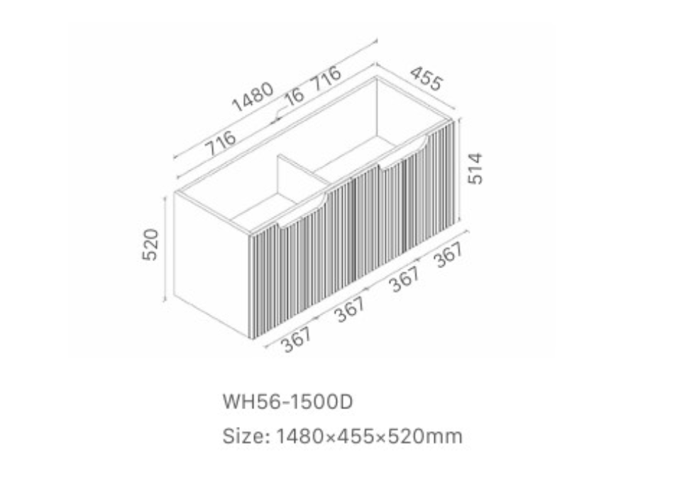 Duplex 520mm Wall Hung Vanity 1500mm DB – Grooved Panel Design with Organisers