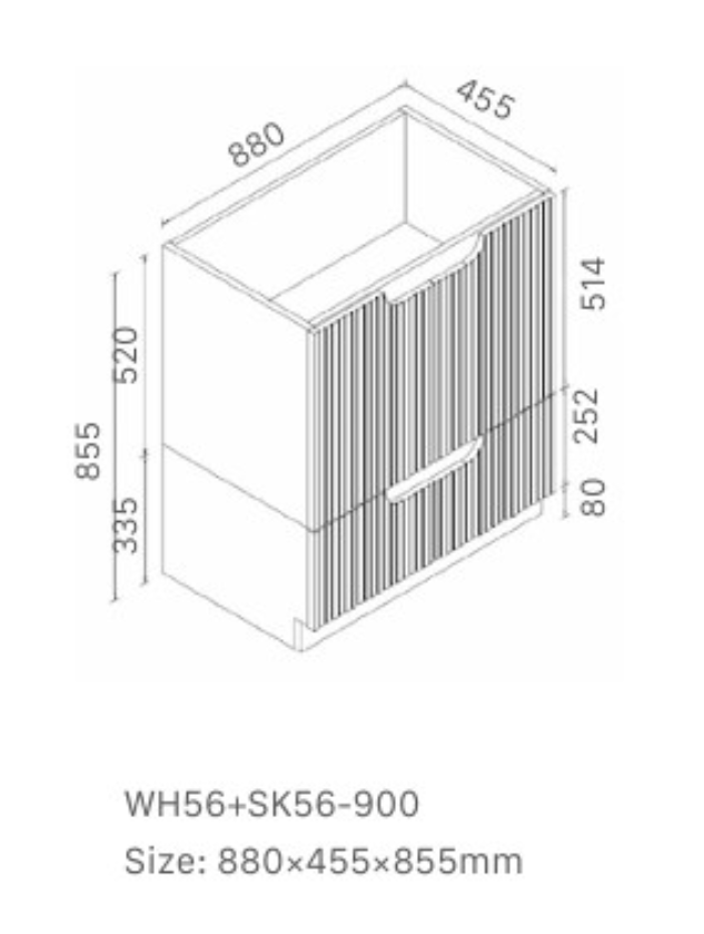 Duplex 855mm Floor Standing Vanity 900mm– Grooved Panel with Soft Closing Drawers