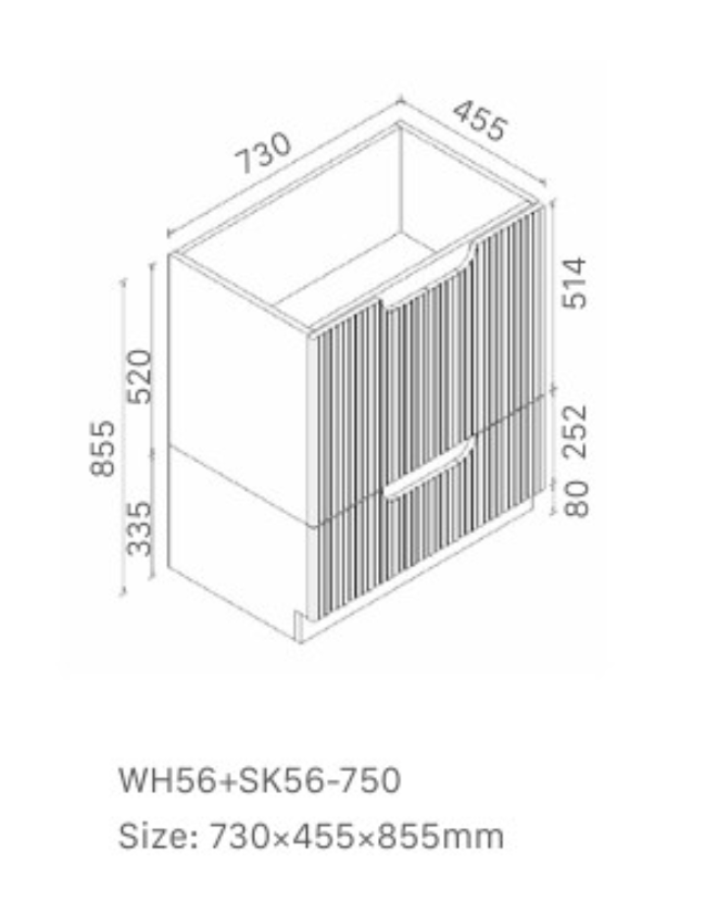 Duplex 855mm Floor Standing Vanity 750mm– Grooved Panel with Soft Closing Drawers