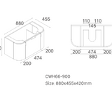 Plateau 460mm Wall Hung Vanity 900mm– Curved Drawer Design in Matt White or Natural Timber