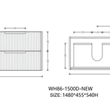 Elena 460mm Wall Hung Vanity 1500mm DB– Grooved Panel Design in Antica Timber, Matt White & Matt Black