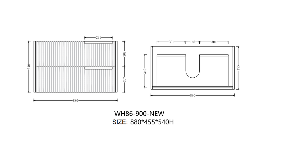 Elena 460mm Wall Hung Vanity 900mm– Grooved Panel Design in Antica Timber, Matt White & Matt Black